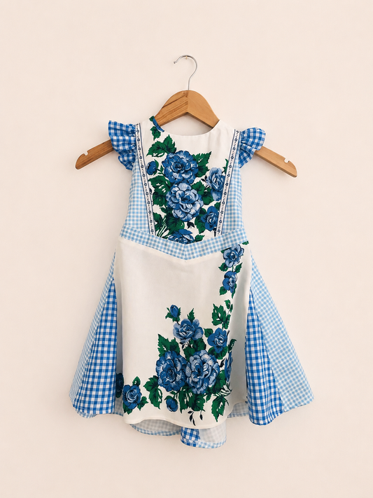 Dorothy Dress - 4-5 Years - Blue Gingham & Floral Dress